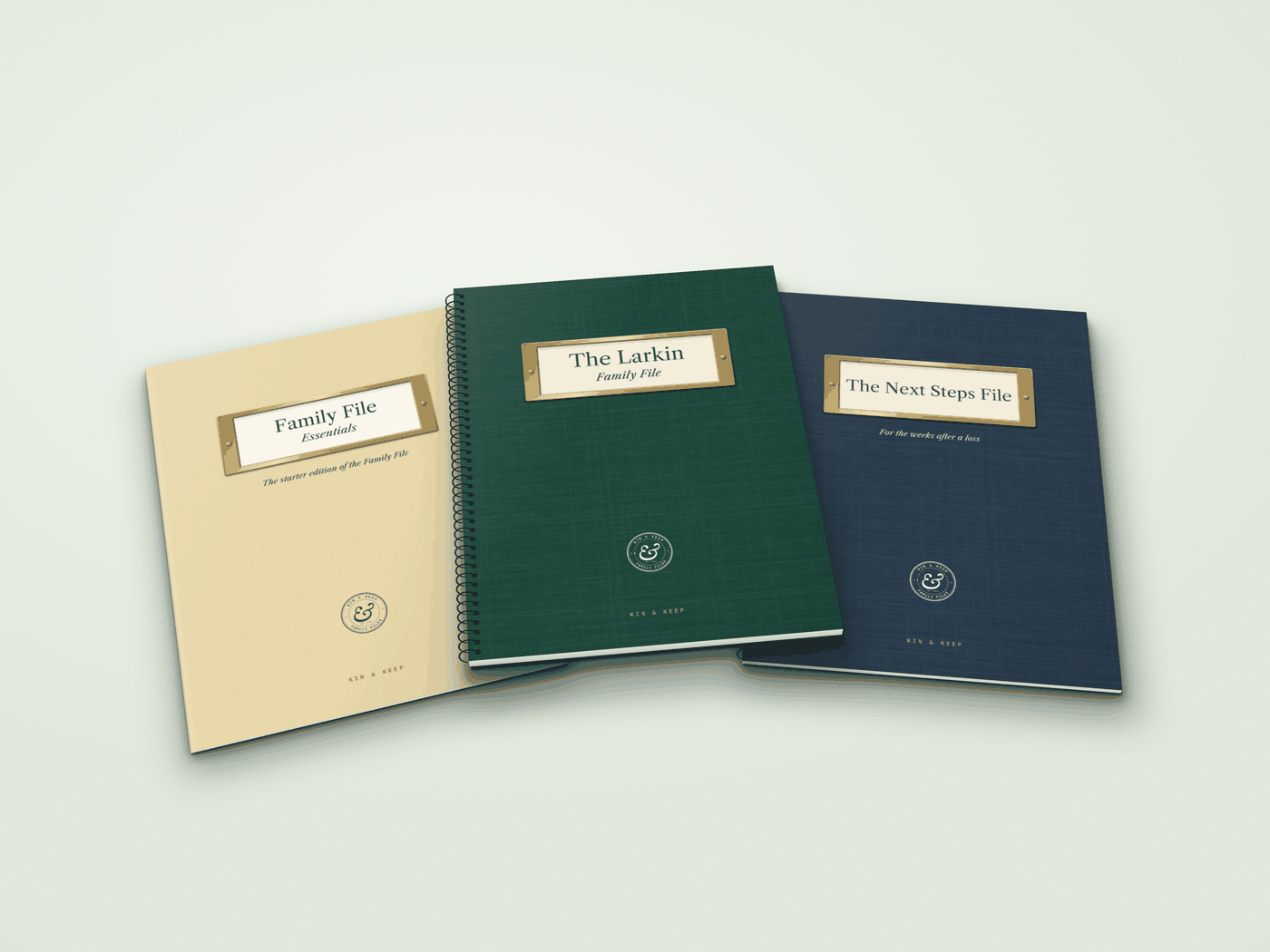 Family File Essentials, the Family File and the Next Steps File side by side